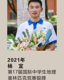 2021年获第 17 届国际中学生地理奥林匹克竞赛银牌 杨 宜